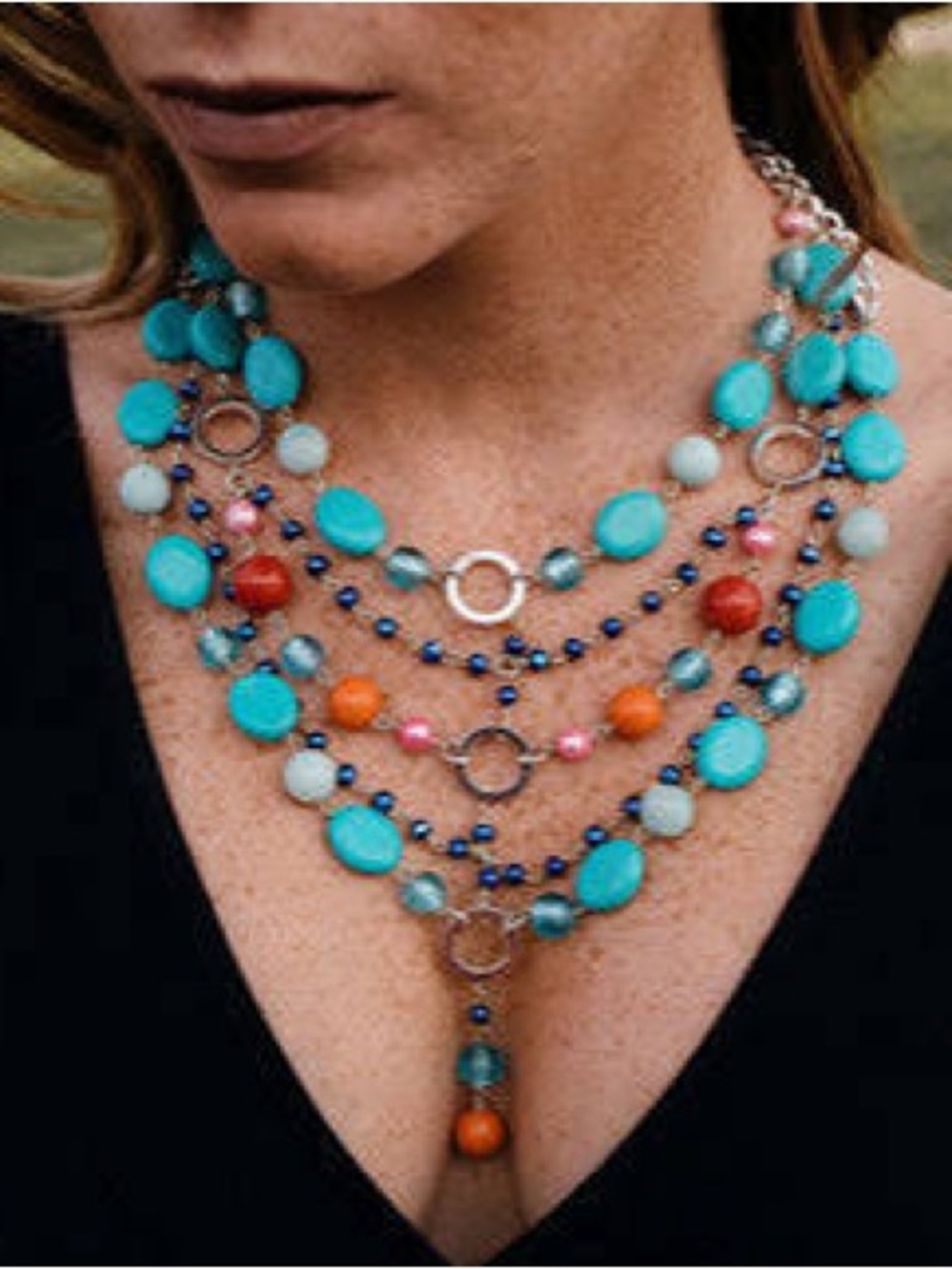 Multi-Strand Turquoise Beaded Statement Necklace - Women's Jewelry